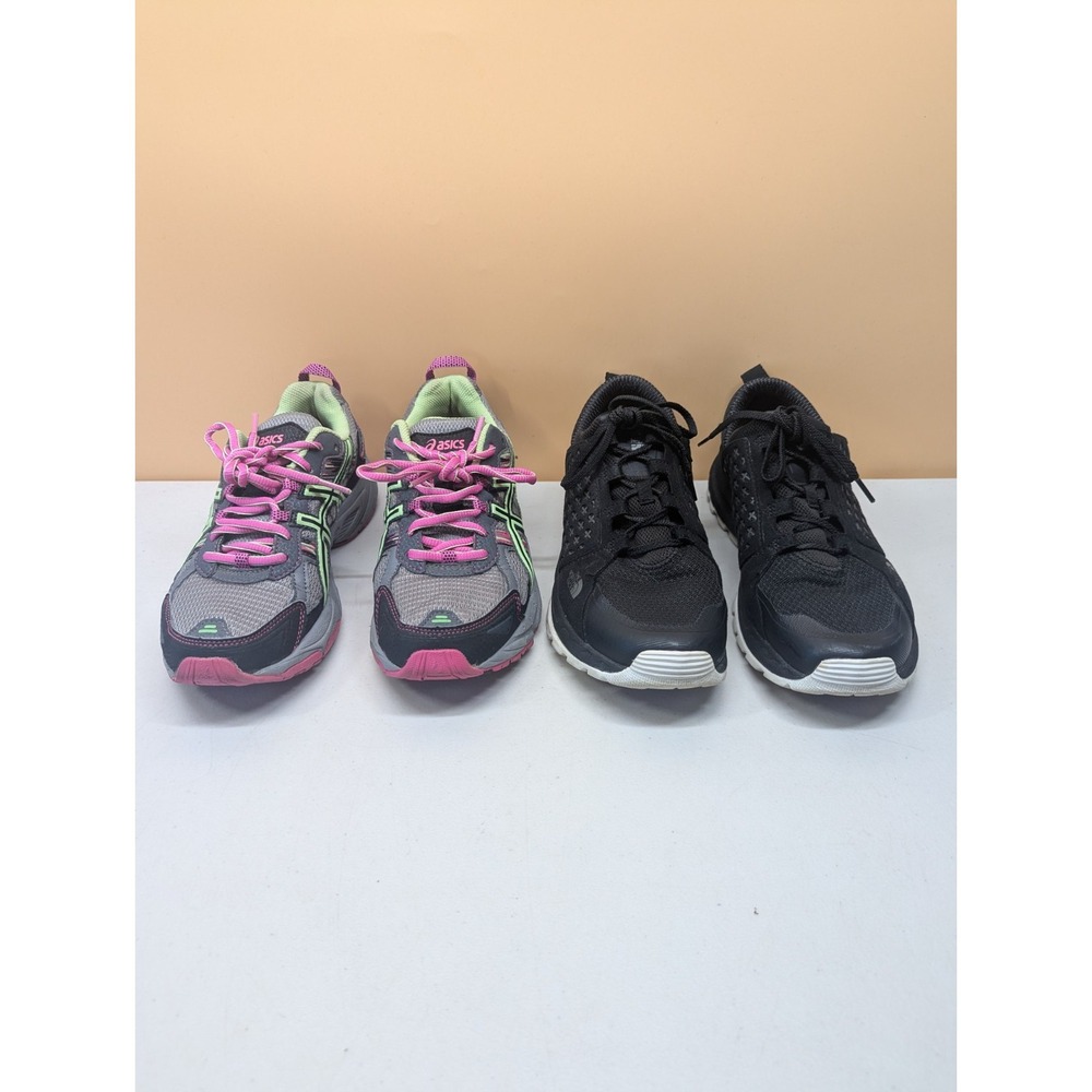 2 Woman's US 8 Running Shoes Asics Gel-Venture 5 + The North Face Black Sneakers